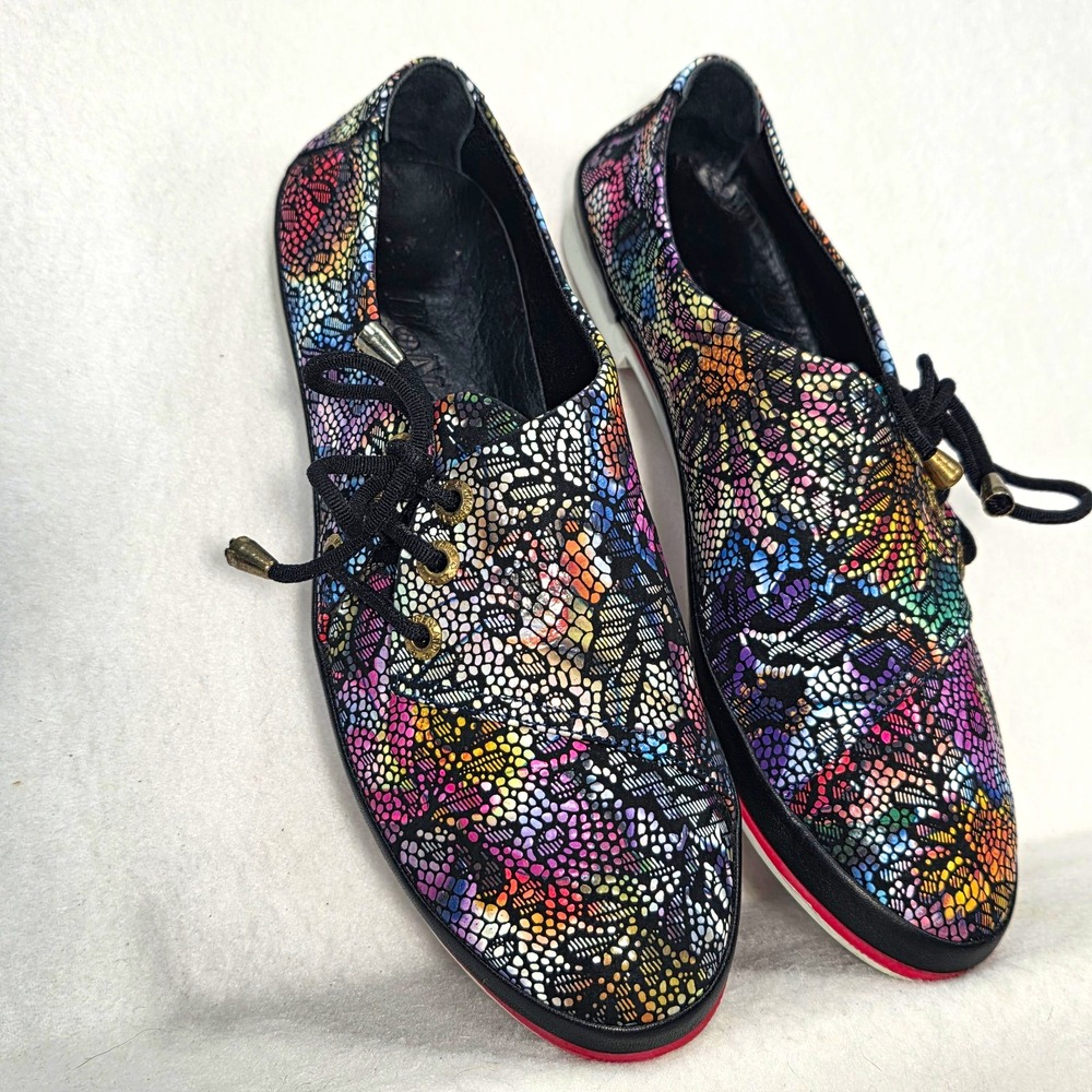 BoNaVi Women's Leather Multicolor Floral Comfort Round Toe Lace-Up Shoes Size 7